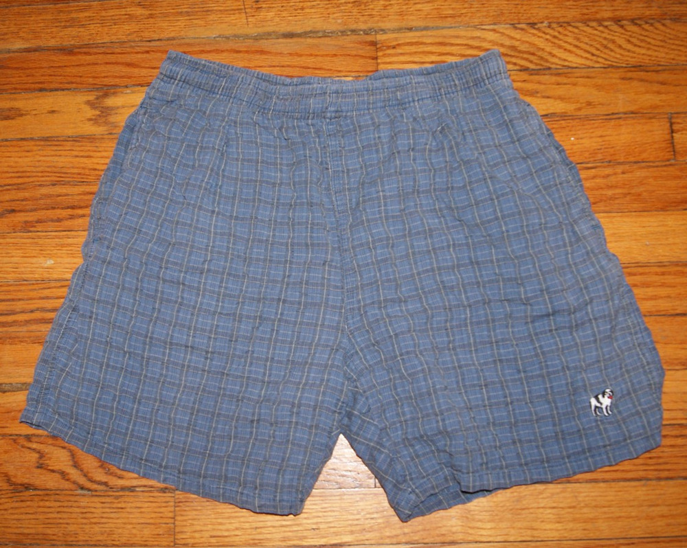Vintage Big Dogs Plaid Lounge Shorts Blue Cotton Draw String Pockets Mens M